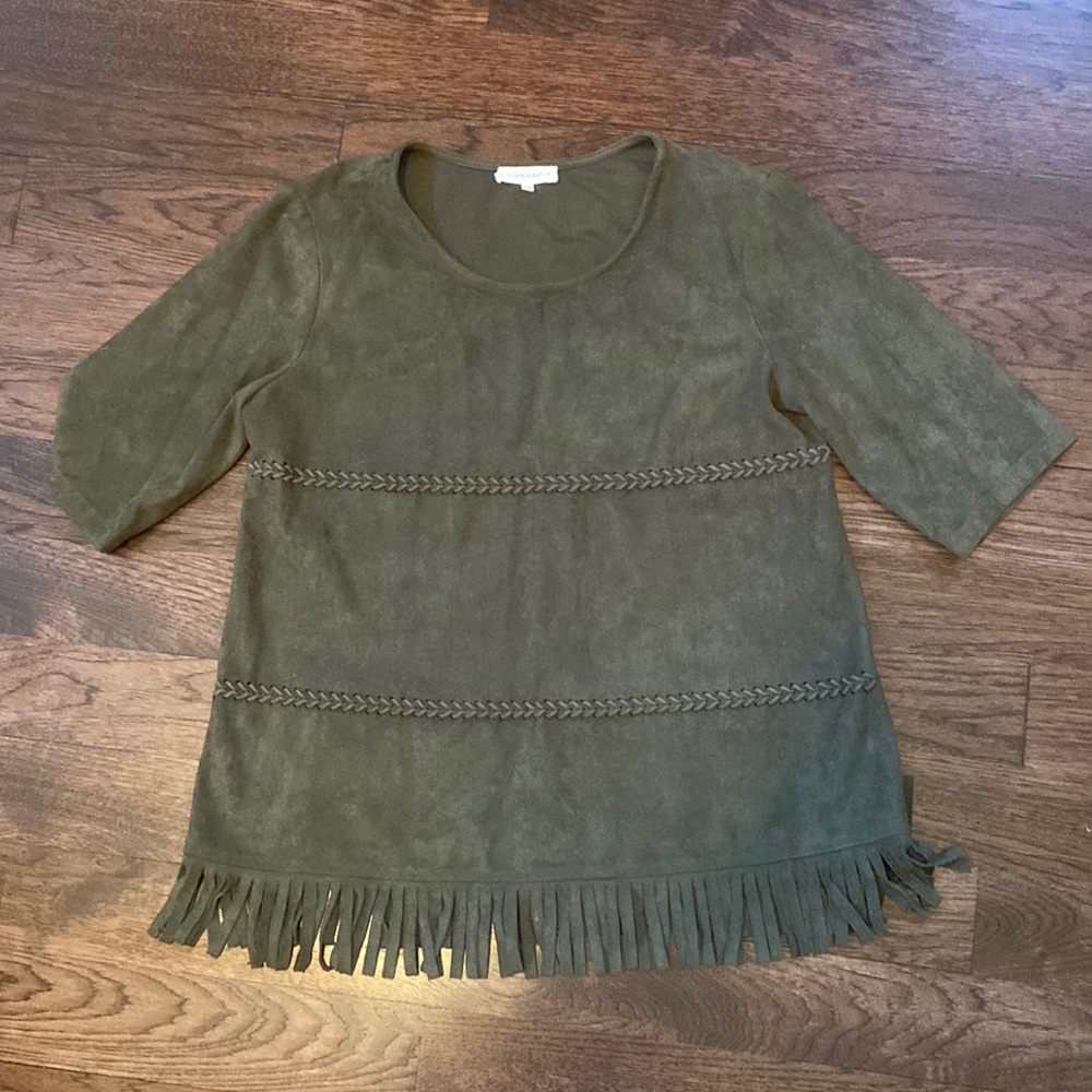 Crescent Olive Green Fringe Top